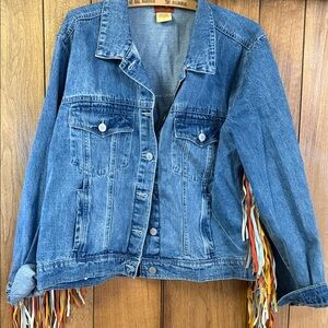 Scully Blue Jean Jacket with Multicolor Fringe